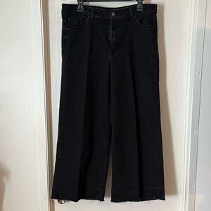 H&M Women's Black Wide-Leg Cropped Distressed Hem Jeans Size 14